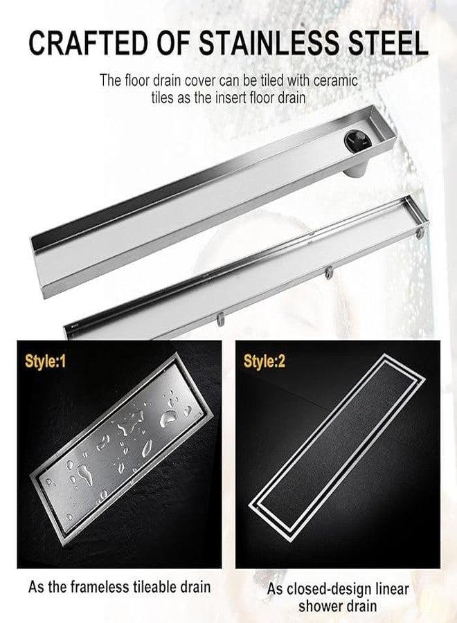 RFV1 Vertical 12" x 4" Floor Drainer | 304 Stainless Steel Vertical Tile Insert Shower Water Drain Channel 12 inch Long/Waste Water Floor Drain | with Stainless Steel Trap and Side Hole | Pack of 1 - Image 3